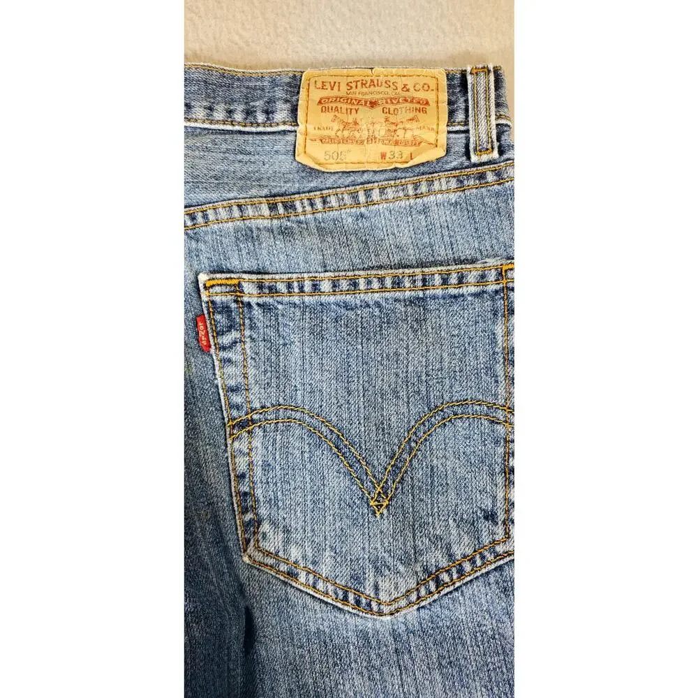 Levis 505 Denim Shorts Mens W32 Medium Wash Regular Fit Straight Leg vintage